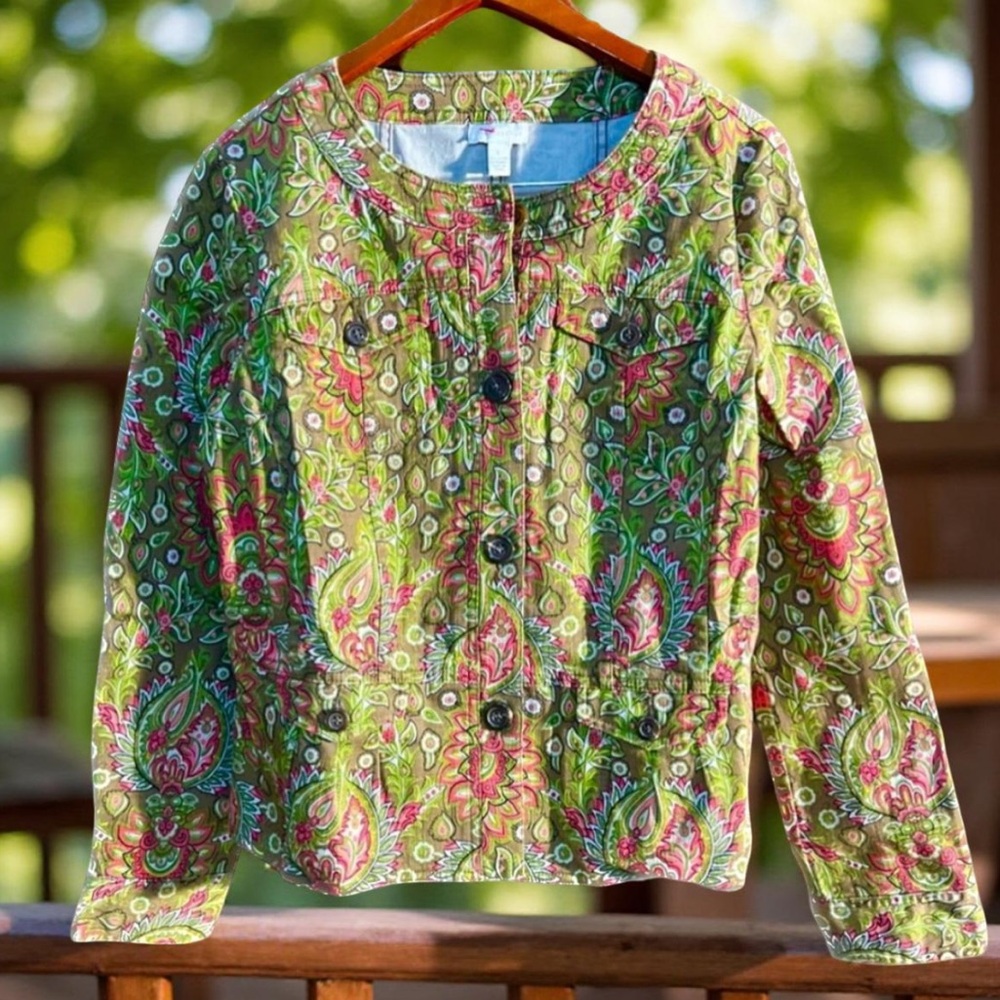 Charter Club Denim jacket Spandex Floral jacket Size Large - Picture 3 of 12